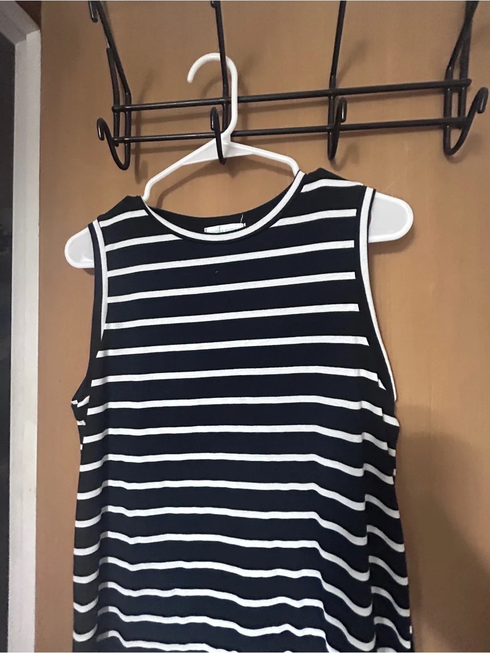 Sleeveless Black and White Striped Women's Tank Dress